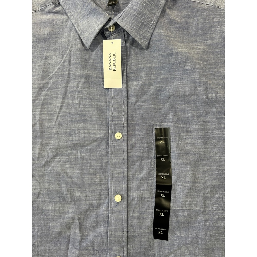 Banana Republic Mens XL Blue SS Bellevue Solid Lyme Bay Cotton Button Down Shirt - Picture 3 of 8